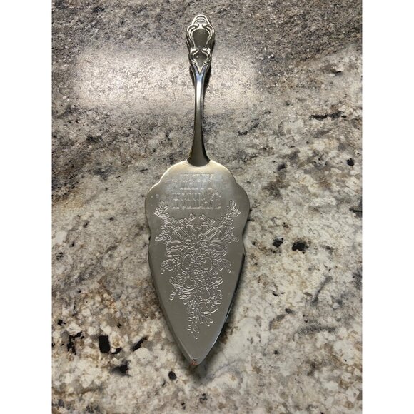 Vintage Silver Plate Pie Server Etched Floral Holiday “Happy Holidays” Handle - Picture 1 of 5